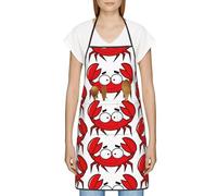 Cartoon Crab Print Impenetrable Full-Pattern Apron With Pockets And Sealed Edges â€“ Immaculate Stain-Resistance For Various Scenarios