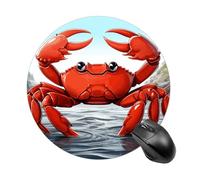 Cartoon Crab Round Mouse Pad, Non-Slip Rubber Base Waterproof Washable, Computer Mouse Mat for Office Gaming Studying, Premium-Textured Durable Portable Circle Mousepad for Desktop PC Notebook