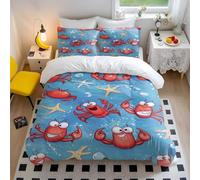 Cartoon Crab & Starfish Duvet Cover Under the Sea Bedding Set, Soft Microfiber Nautical Beach Theme, 3 Piece for Bedroom Decor (style1,Double200x200cm+65x65cm*2)
