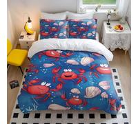 Cartoon Crab & Starfish Duvet Cover Under the Sea Bedding Set, Soft Microfiber Nautical Beach Theme, 3 Piece for Bedroom Decor (style5,King240x220cm+50x75cm*2)