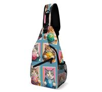 Cartoon Crazy Cat Women Men Sling Bag Lightweight Shoulder Bags With Zipper Daypack For Cycling Camping Running