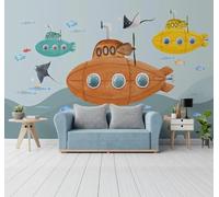 Cartoon Creative Submarine Underwater World School of Fish 3D Wallpaper Easy Install Feature Office Living Room Sofa Bedroom TV Background Wall Decoration-400cm×280cm