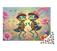 Cartoon Cricket Couple 1000pc Dancing Bugs Heavy-duty Cardboard Puzzle for Adults Brain Teaser Lovers Team Building Holiday Pastime Collectible Item Missing Piece Guarantee 52x38cm/1000pcs