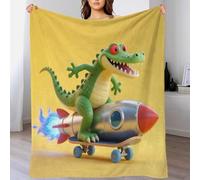 Cartoon Crocodile 3D Print Luxury Plush Sherpa Flannel Throw Blanket Minimalist Animals Reversible Fuzzy Warm Cozy Fluffy Fur for Bed Sofa Couch Home Decor 60x80inch(150x200cm)
