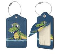 Cartoon Crocodile Luggage Tag for Suitcase PU Leather Suitcase Tag with Stainless Steel Loop and Address Card Baggage Tags Cute Bag Name Travel Tags ID Labels for Women Men 1 PC