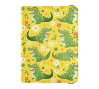Cartoon Crocodiles with Flower Yellow Family Travel Leather Passport Holder Waterproof Passport Case for Family Business Trip