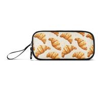 Cartoon Croissant Beige Well-sorted Pencil Case for Teen Girls | Pen Case with an Elastic Wrist Loop, Wipe-clean Build, Holds 30-75 Slim Pens for Desk Organizing
