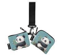 Cartoon Cunning Panda Turquoise Women's Change Wallet Card Cases Cute Fashion Women's Money Organizers with Wristle Strap for Work Travel 2 Pcs, cartoon cunning panda Turquoise, One Size, Art Deco