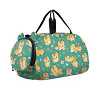 Cartoon Cunning Tigers Green Duffel Bag with Shoes Compartment Lightweight Sports Overnight Travel Bag for Travel, Sports, Duffel, Weekender, cartoon cunning Tigers green