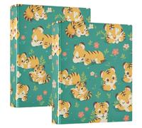 Cartoon Cunning Tigers Green One and A Half Inch School Supplies Binder Three-Ringing with Pocket Cover 1/2 Packs Office Binder Supplies Hardcover