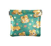Cartoon Cunning Tigers Green PU Leather Small Coin Cute Mini Change Wallet Coin Pocket for Women, cartoon cunning Tigers green, Decoration