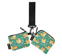 Cartoon Cunning Tigers Green Women's Money Organizers Minimalist Key Chain Wallet Change Purse with Wristlet Strap for Women 2 Pcs Mujer para