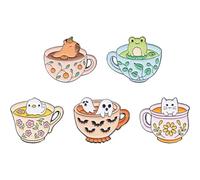 Cartoon Cup Animal Brooch Pins 5pcs Cute Duck Cat Frog Capybara Ghost Pins Shirt Lapel Pins Lovely Funny Jewelry Badge