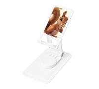 Cartoon Cut Squirrel Prints Rotating Cell Phone Stand with 360° Swivel Base - Foldable Square Desk Phone Holder for iPhone 16 15 14 13 12 11,All Phones,White
