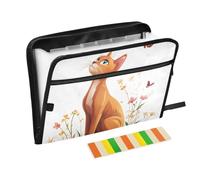 Cartoon Cute Abyssinian Cats Expanding Hanging File Folders 13 Pockets A4 Letter Size with Zipper Closure for Office According File Organizer carpeta de
