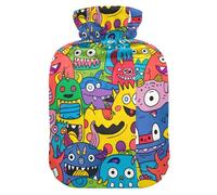 Cartoon cute and colorful monsters hot water bottle with soft cover, water bag 2 l (script), (script), bolsas para agua Caliente