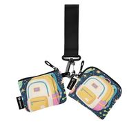 Cartoon Cute and Colorful Planet Women's Coin Wallet Card Holder Minimalist Zipper Wristlet Wallet with Keychain for Woman 2 Pcs billetera para tarjetas de Mujer