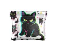 Cartoon Cute Angry Black Cat Women Men Leather Coin Purses Convenient Change Wallet for Women Girls