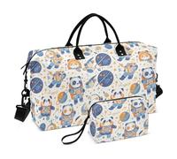 Cartoon Cute Animal Astronauts Decorative Overnight Bag Gym Carry on Duffel Bags with Adjustable Strap for Trip 2 Pcs Set bolso de Mano para viajar en Avion