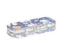 Cartoon Cute Animal Astronauts Designed Plastic Box For Pencils Double Layer Hard Boxes Pens Case For Craft Art With Lid