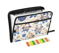 Cartoon Cute Animal Astronauts Expandable File Folder Organizer 13 Pockets A4 Letter Size with Zipper Closure for File Jackets