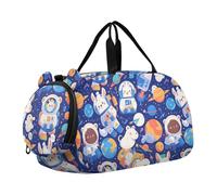 Cartoon Cute Animal Astronauts Gym Duffel Bag with Shoes Compartment Lightweight Carry On Weekender Bag for Boys and Girls, cartoon cute animal astronauts
