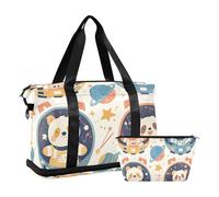 Cartoon Cute Animal Astronauts Overnight Travel Duffel Bag with Wet Pocket Adjustable Strap Sports Duffel Bags for Trip Multifunctional for Men Women