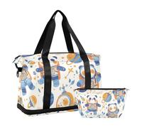 Cartoon Cute Animal Astronauts Weekender Overnight Duffel with Wet Pocket Adjustable Strap Workout Bag for Airplane Traveling Large Capacity for Men Women