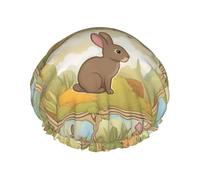 Cartoon Cute Animal Rabbit Print Shower Cap with Elastic and Reusable for Long and Short Hair, Double Layers Hair Cap