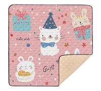 Cartoon Cute Animals Blush Color Large Non-Slip Baby Activity Play Mat for Floor Portable Baby Kick Crawling Mat for Babies Infants Toddlers, 50'' x 50''