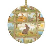 Cartoon Cute Animals Rabbit Print Christmas Decorations Santa Xmas Tree Ceramic Round Hanging Keepsake Gifts Holiday