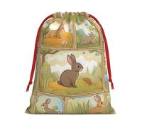 Cartoon Cute Animals Rabbit Print Christmas Drawstring Bags,Wedding Party Gifts wrapping bag,DIY Craft,Xmas,Presents