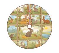 Cartoon Cute Animals Rabbit Print Christmas Tree Skirt Holiday Decor For New Year Party Xmas Base Cover Mat Home