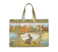 Cartoon Cute Animals Rabbit Print Lightweight Foldable Canvas Tote File Bag For Documents Office Supplies Work Travel