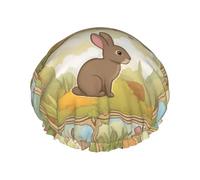 Cartoon Cute Animals Rabbit Print Reusable Spa Salon Shower Cap For All Hair Lengths With Lining Elastic Band