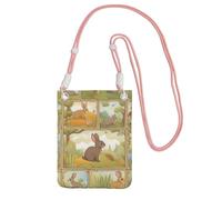 Cartoon Cute Animals Rabbit Print Slim Phone Crossbody Bag Multi-Purpose Sling Wallet for Travel Running Daily Use