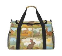 Cartoon Cute Animals Rabbit Print Stylish Foldable Carry On Tote with Waterproof Zipper for Weekend Getaways Bag