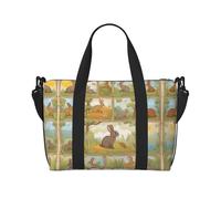 Cartoon Cute Animals Rabbit Print Tote Crossbody Travel Bag with Zip Casual Handbag for Weekend Trips and Gym Shopping