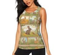 Cartoon Cute Animals Rabbit Print Women's Workout Tank Top, Quick Dry Sleeveless Shirts, Loose Fit Tank for Running Yoga Gym Black