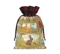 Cartoon Cute Animals Rabbit Print Xmas Drawstring Gift Bag Reusable For Christmas Festive Needs Wrapping Bags