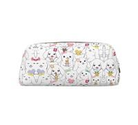 Cartoon Cute Animals Rabbit Printing Leather Pencil Pouch Pen Case Elegant and Practical Bag for Students Perfect for Office School