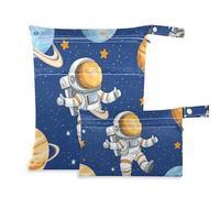 Cartoon Cute Astronaut Planet waterproof dry bag 2 Pack travel essentials for flying with handles for pool, gym