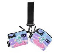 Cartoon Cute Astronauts Dinosaur Purple Women's Coin Pouches Card Holder Mini Fashion Money Organizers with Wristlet Strap for Women 2 Packs Wallet para tarjetas de Mujer