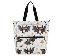 Cartoon Cute Bats White Kids Book Tote for Kids Boys Girls Water-resistant School Beach Bag Shopping Bag with Zipper for School and Playtime Rainbow