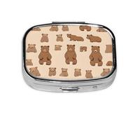 (Cartoon Cute Bear) Square Pill Box with 2 Compartment Small Pill Organizer Portable Pill Case Vitamin Containers, Travel Essentials 5.5x4x1.8 cm
