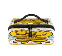 Cartoon Cute Bee Honey Travel Makeup Bag Portable Waterproof Pouch Open Flat Toiletry Bags Toiletries Cosmetics Traveling Organizer for Women Men