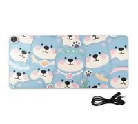 Cartoon Cute Beer Blue Leather Heated Gaming Mouse Pad 31.5 x 13 in Non Slip Desk Cover Mat for Office Table Gaming,Writing