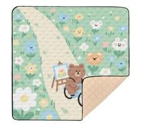 Cartoon Cute Beer Cycling Field Green Soft Foam Baby Activity Play Mat for Indoor Outdoor Lightweight Baby Play Tummy Time Mat for Babies Infants Toddlers, 50'' x 50''