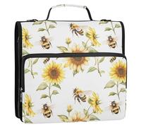 Cartoon Cute Bees Sunflowers White 3 Ringing 1.5 inch Organizer Binder with Strap Waterproof for Middle Student