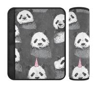 Cartoon Cute Birthday Black and White Panda 2 pcs Shoulder Strap Padding, Stop seat Belt Cutting into Neck, carseat Belt Cover for SUV Auto Van 10x7.7 in Protector para cinturón de